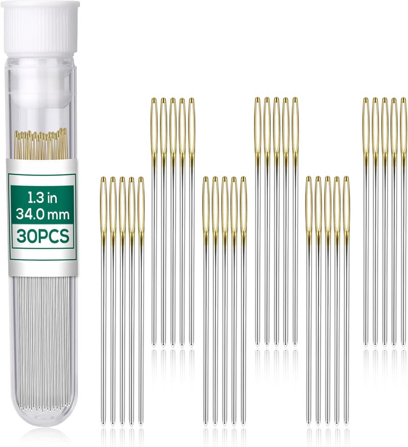 FTEVEN 30PCS Cross Stitch Needles, Size 26 Stainless Steel Embroidery Needles, Large Eye Hand Sewing Needles Blunt Golden Color with Box for Hand Sewing, Cross Stitching - Image 1